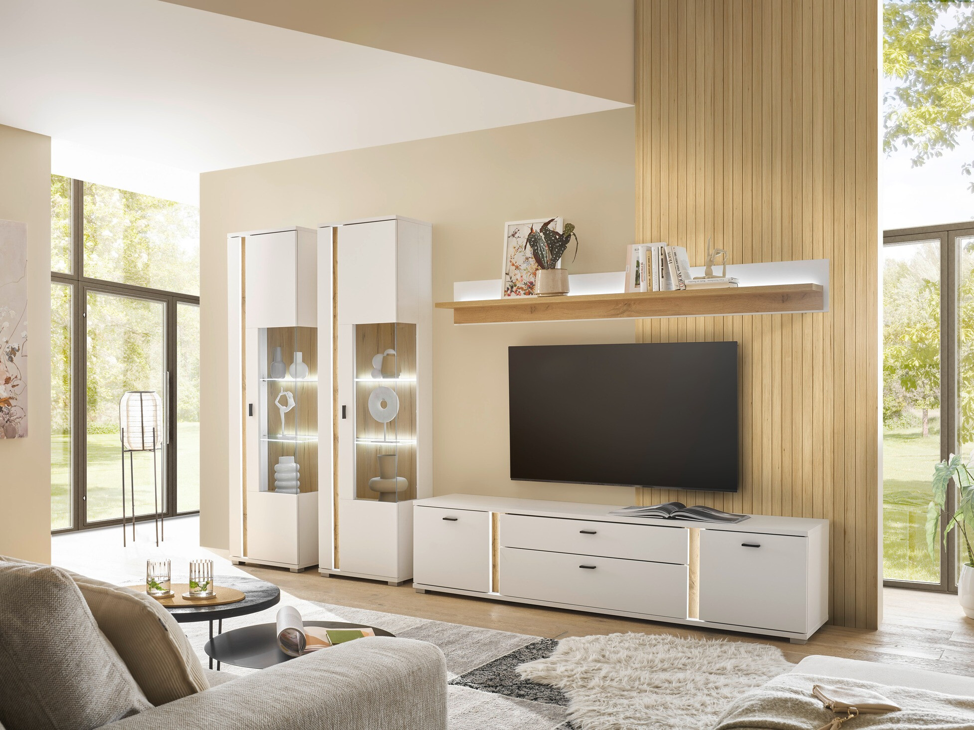 Комплект за хол Avimavi 113 (Бял + Дъб уотан)