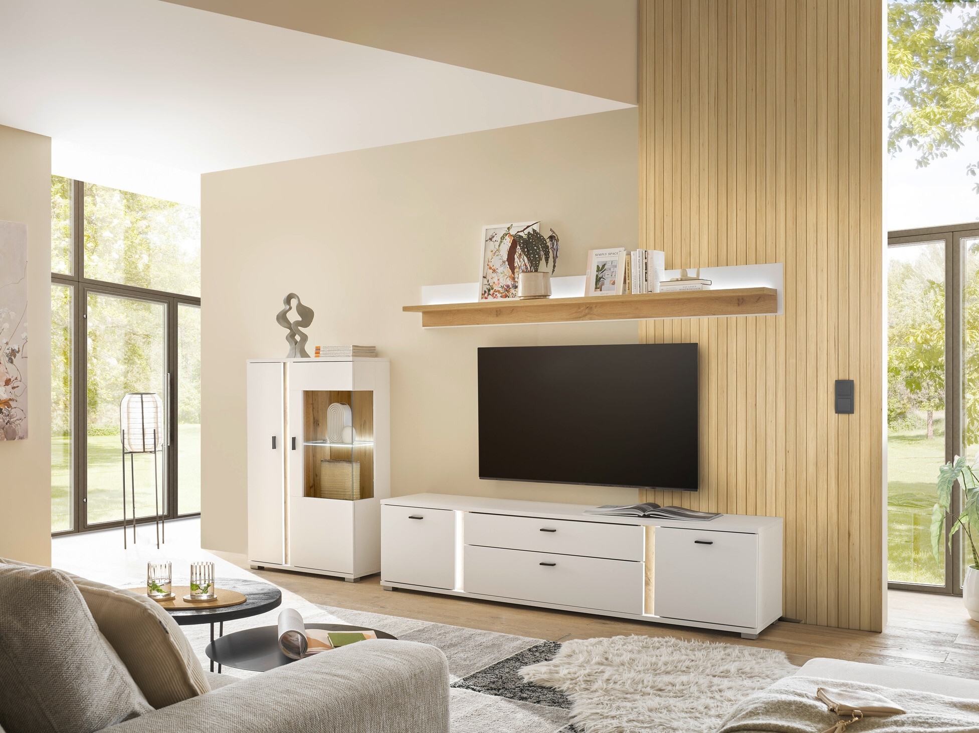 Комплект за хол Avimavi 114 (Бял + Дъб уотан)