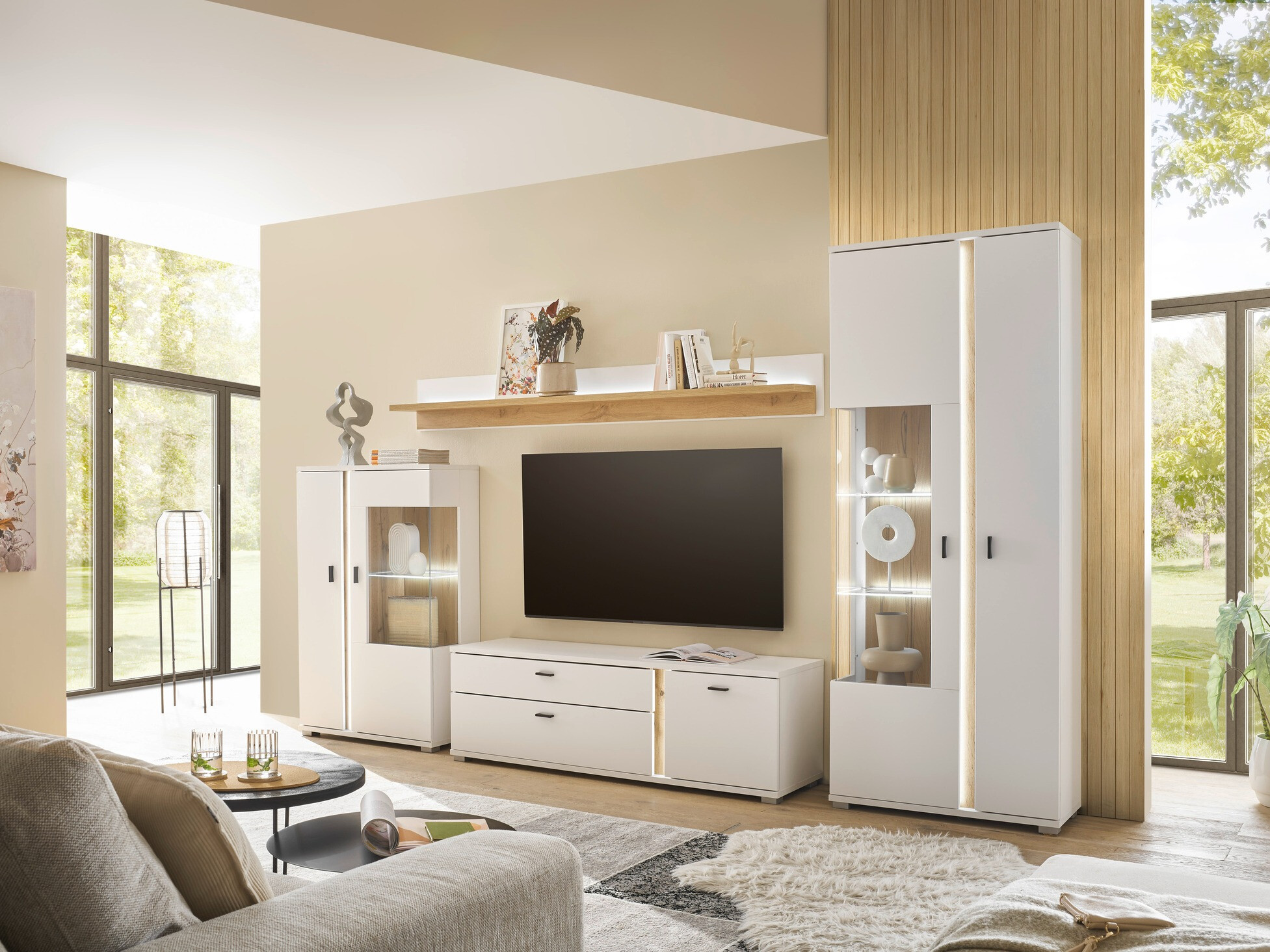 Комплект за хол Avimavi 117 (Бял + Дъб уотан)