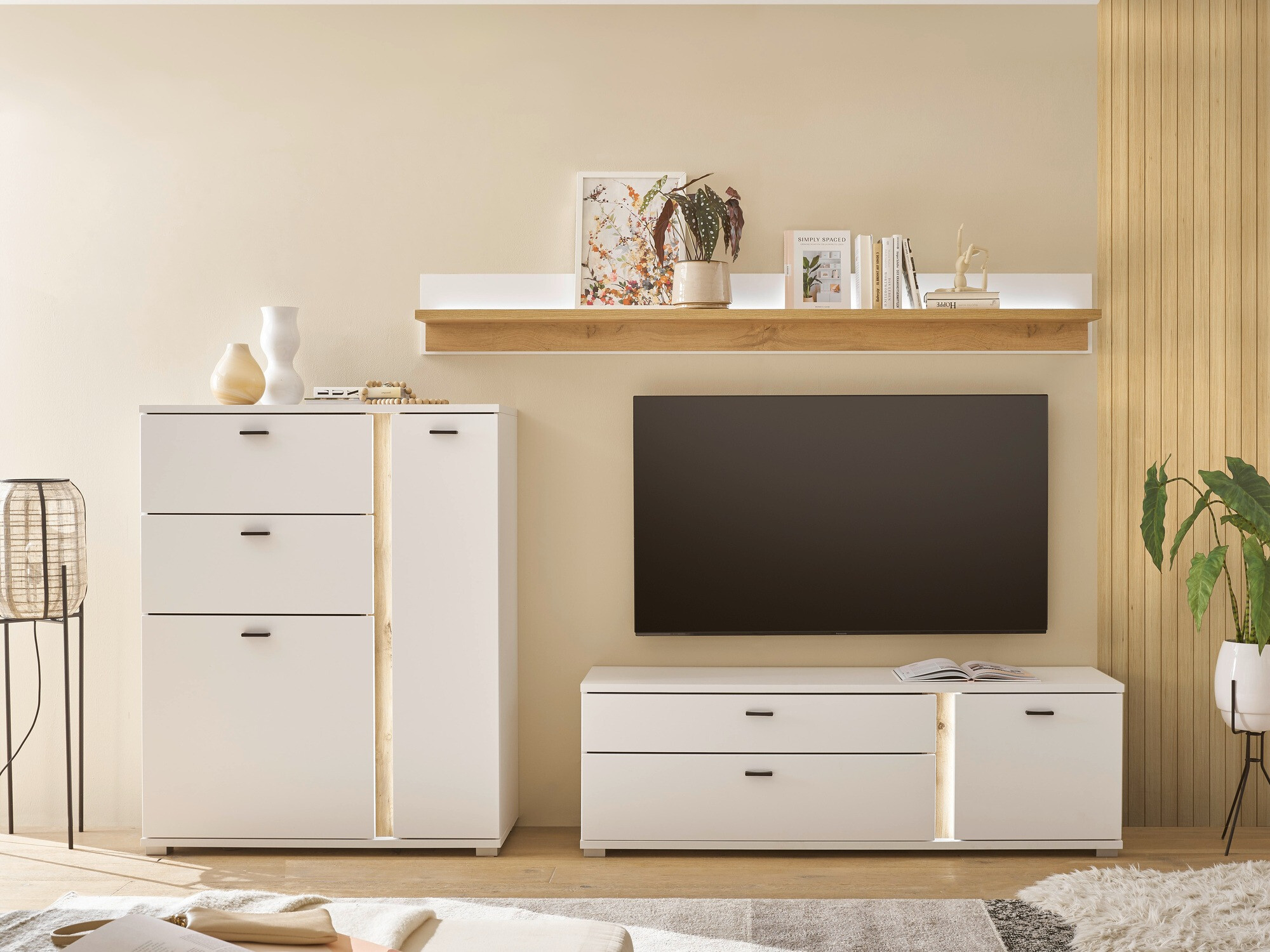 Комплект за хол Avimavi 119 (Бял + Дъб уотан)