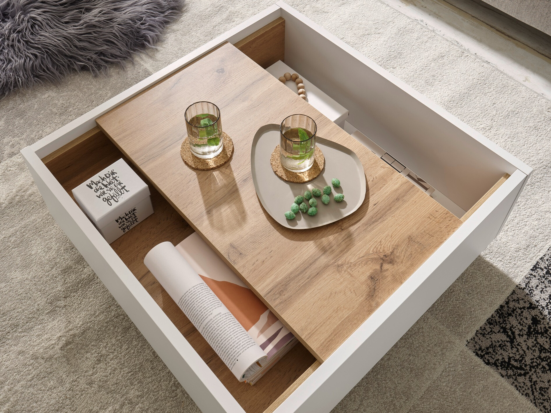 Масичка за кафе Avimavi 109 (Бял + Дъб уотан)