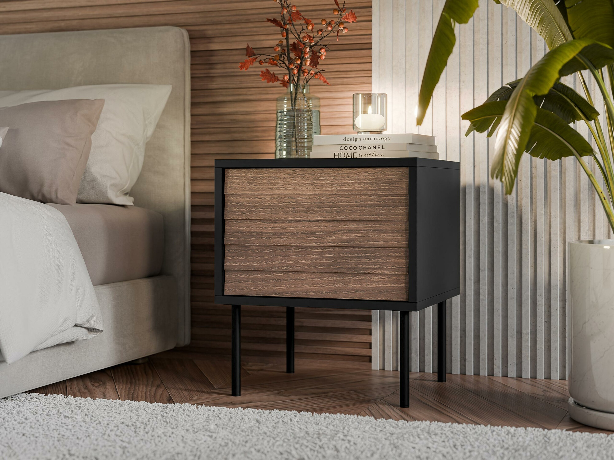 Комплект нощни шкафчета Flosoru 106 (Орех + Черен)