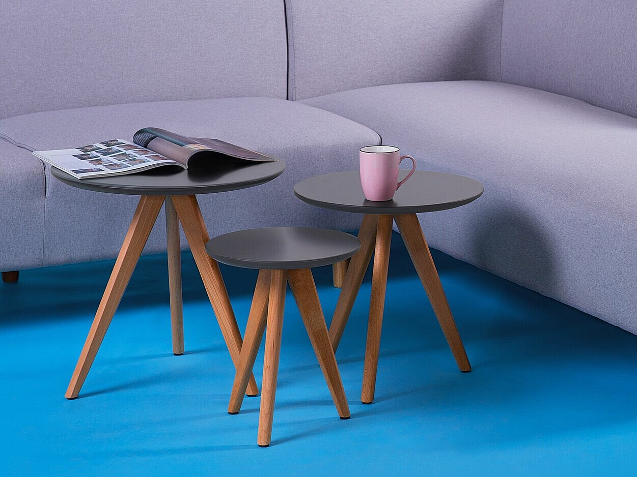 Комплект помощни маси Berwyn 1739 (Сив + Ярък дърво)