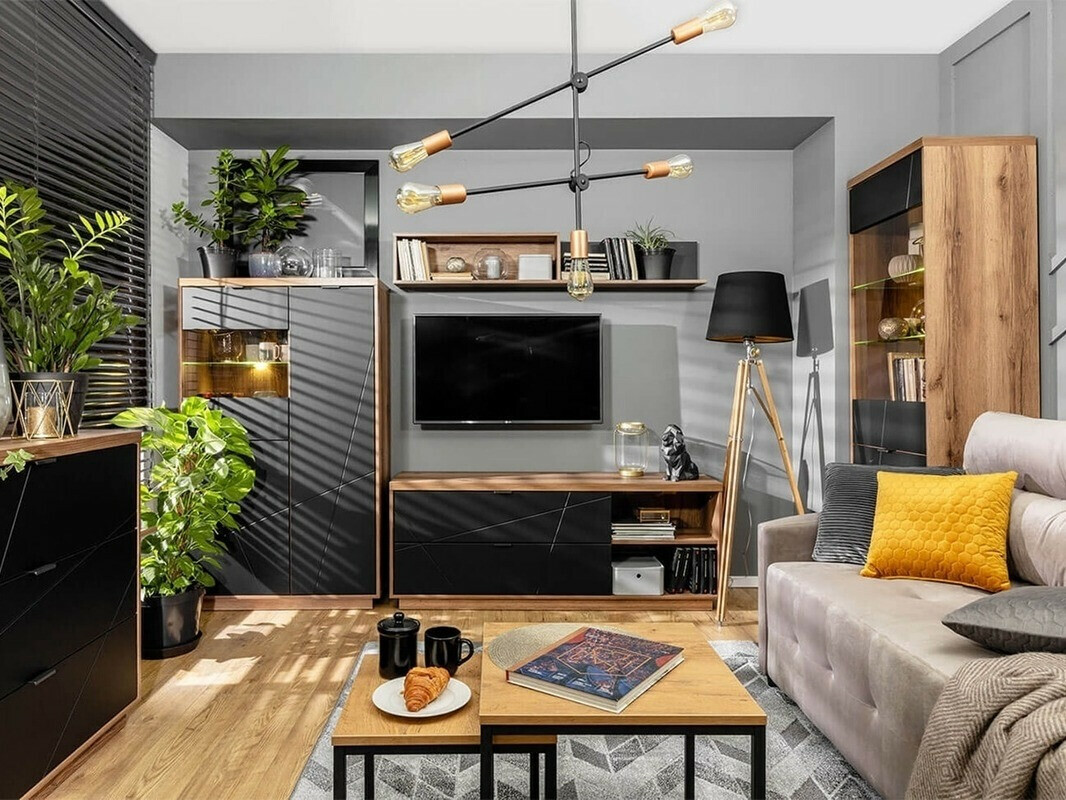 Етажерка Fivale 103 (Тъмен деланов дъб + Черен мат)