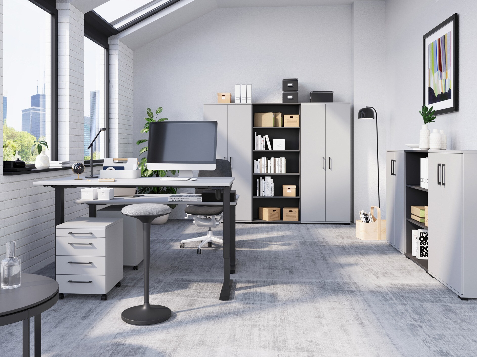 Офис бюро с регулируема височина Lartesi 115 (Светло сив + Черен)