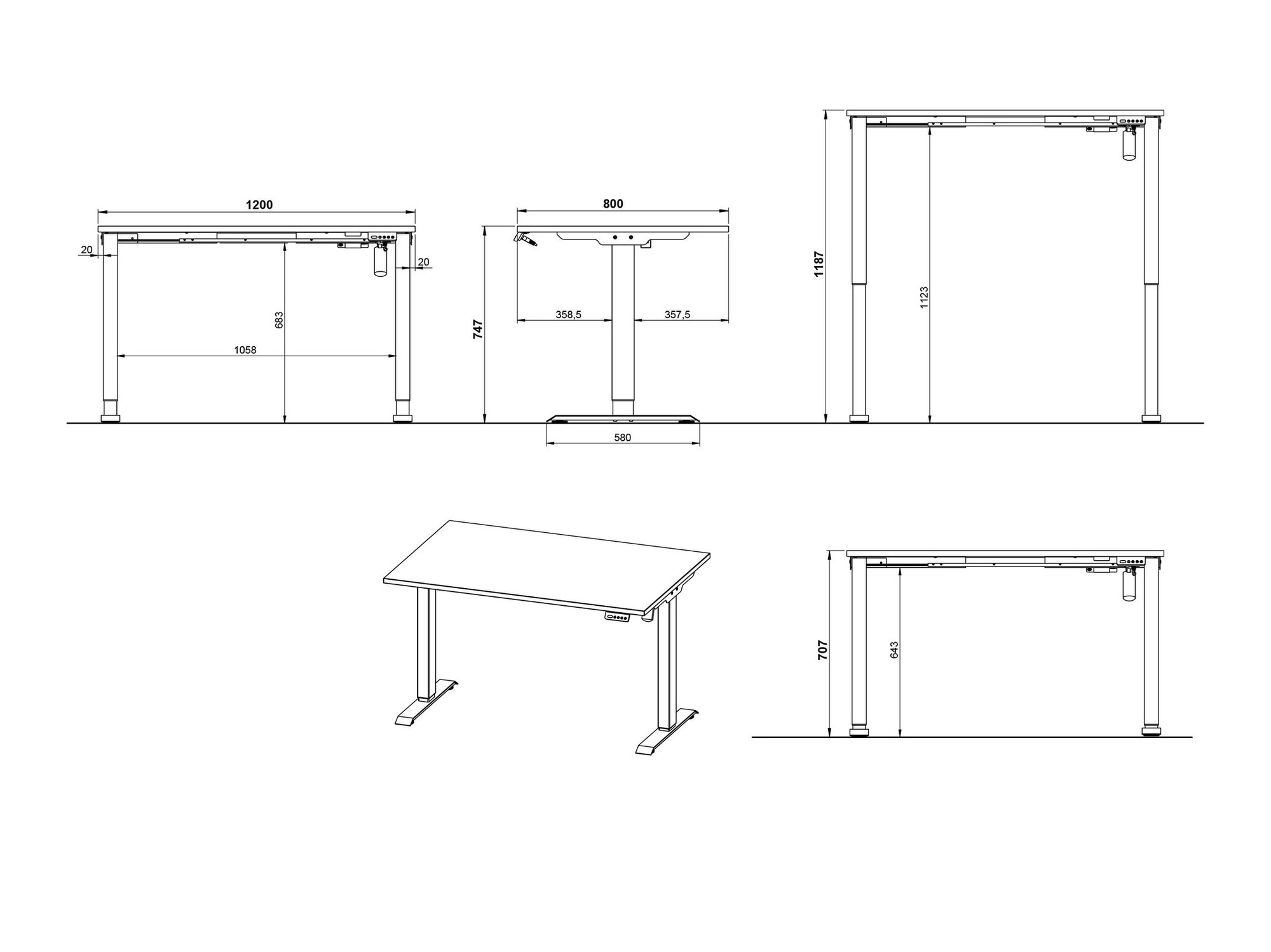 Офис бюро с регулируема височина Lartesi 115 (Светло сив + Черен)