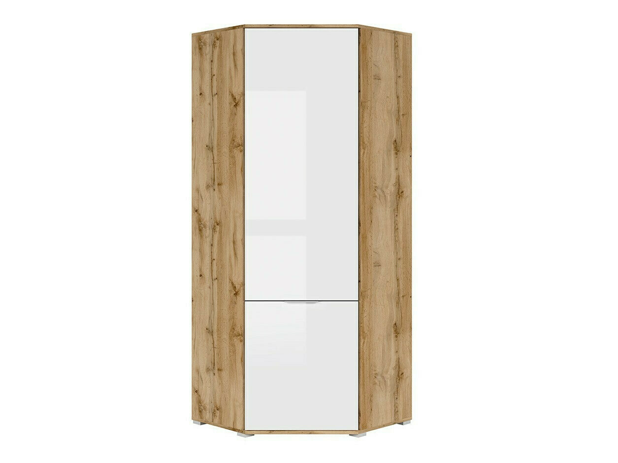 Ъглов гардероб Tivetra 116 (Дъб уотан + Бял гланц)