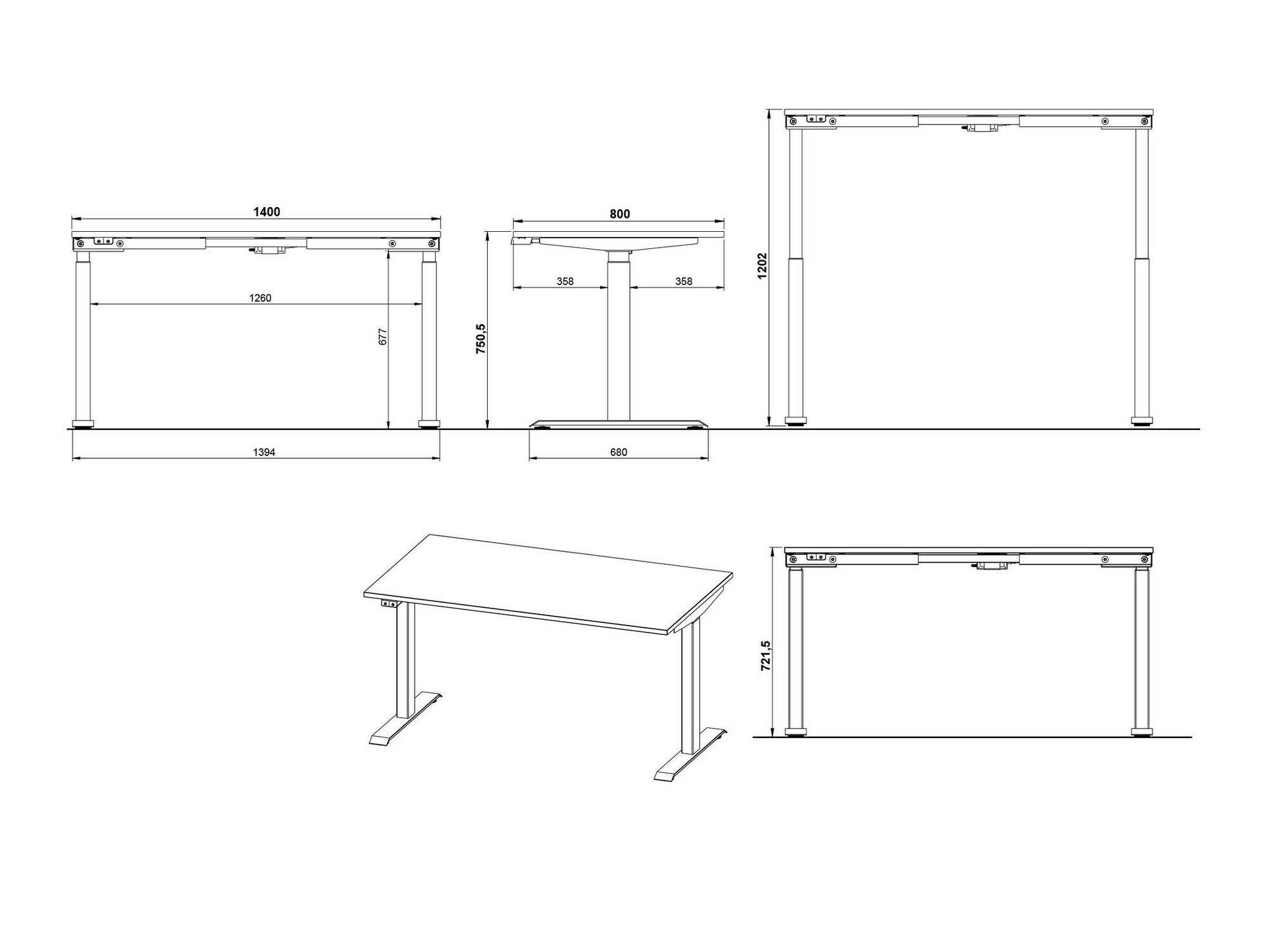 Офис бюро с регулируема височина Eliromo 117 (Grandson дъб + Черен)