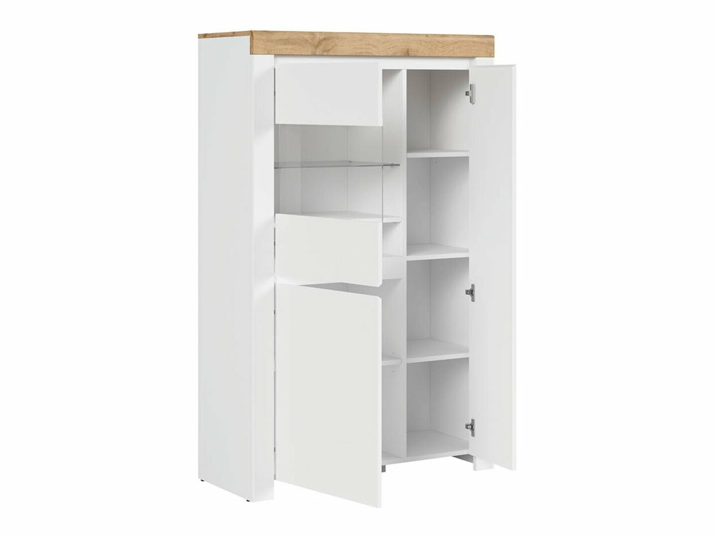 Етажерка Sonsoru 105 (Бял + Бял гланц + Дъб уотан)