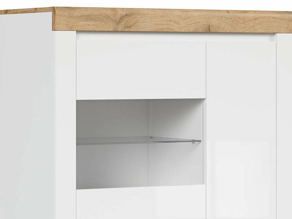 Етажерка Sonsoru 105 (Бял + Бял гланц + Дъб уотан)