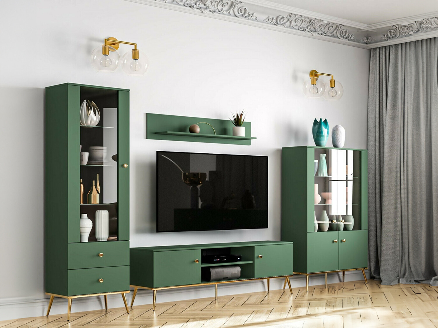 Комплект за хол Flonovu 110 (Тъмно зелено + Златно)