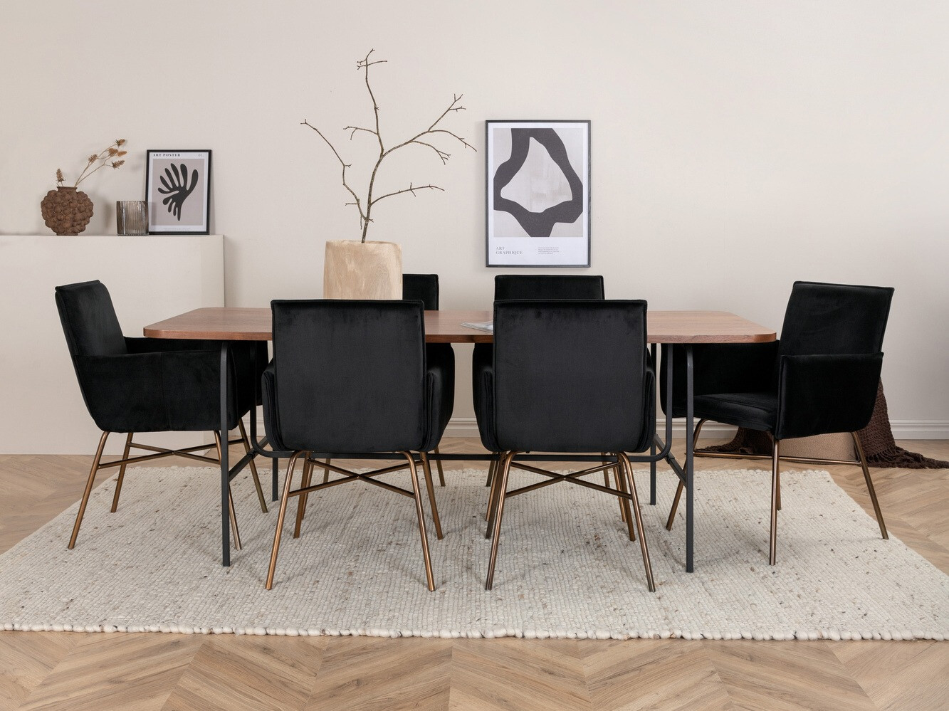 Маса и столове за трапезария Dallas 2787 (Черен + Мед)