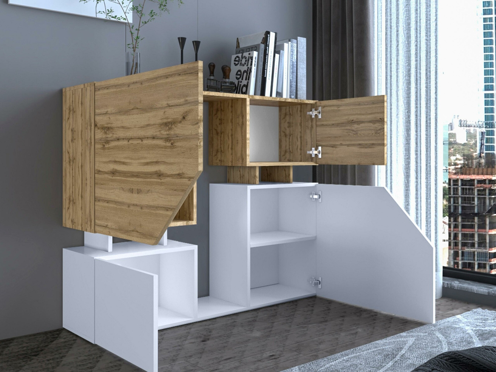 Комплект за хол Comfivo Daldune II (Антрацит + Дъб уотан)