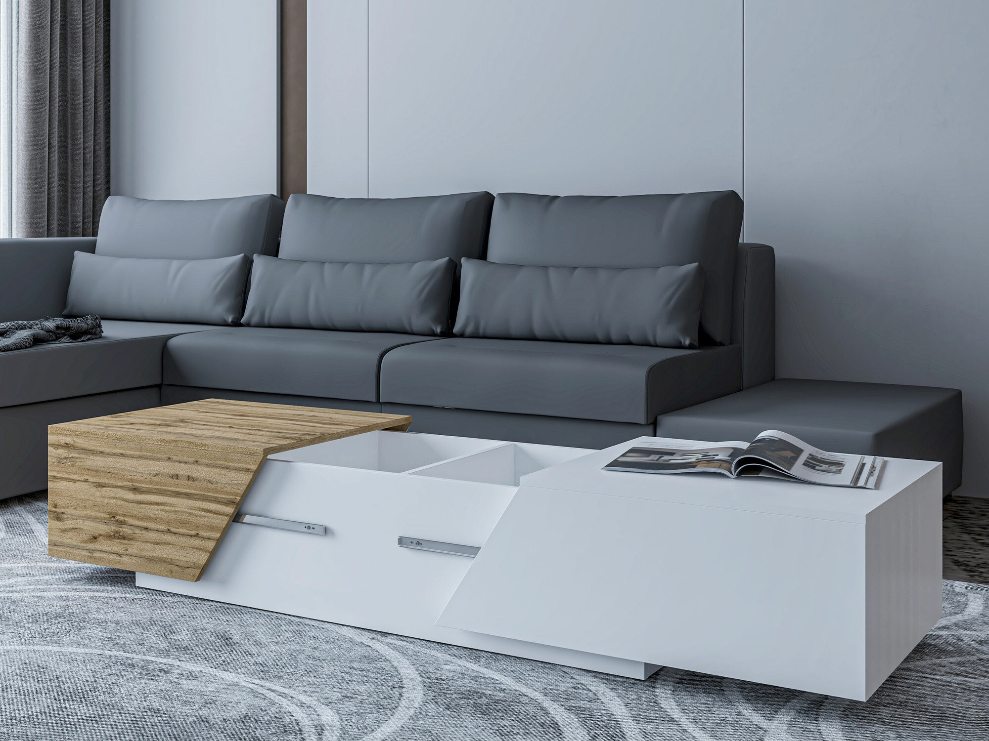 Комплект за хол Comfivo Daldune II (Бял + Дъб уотан)