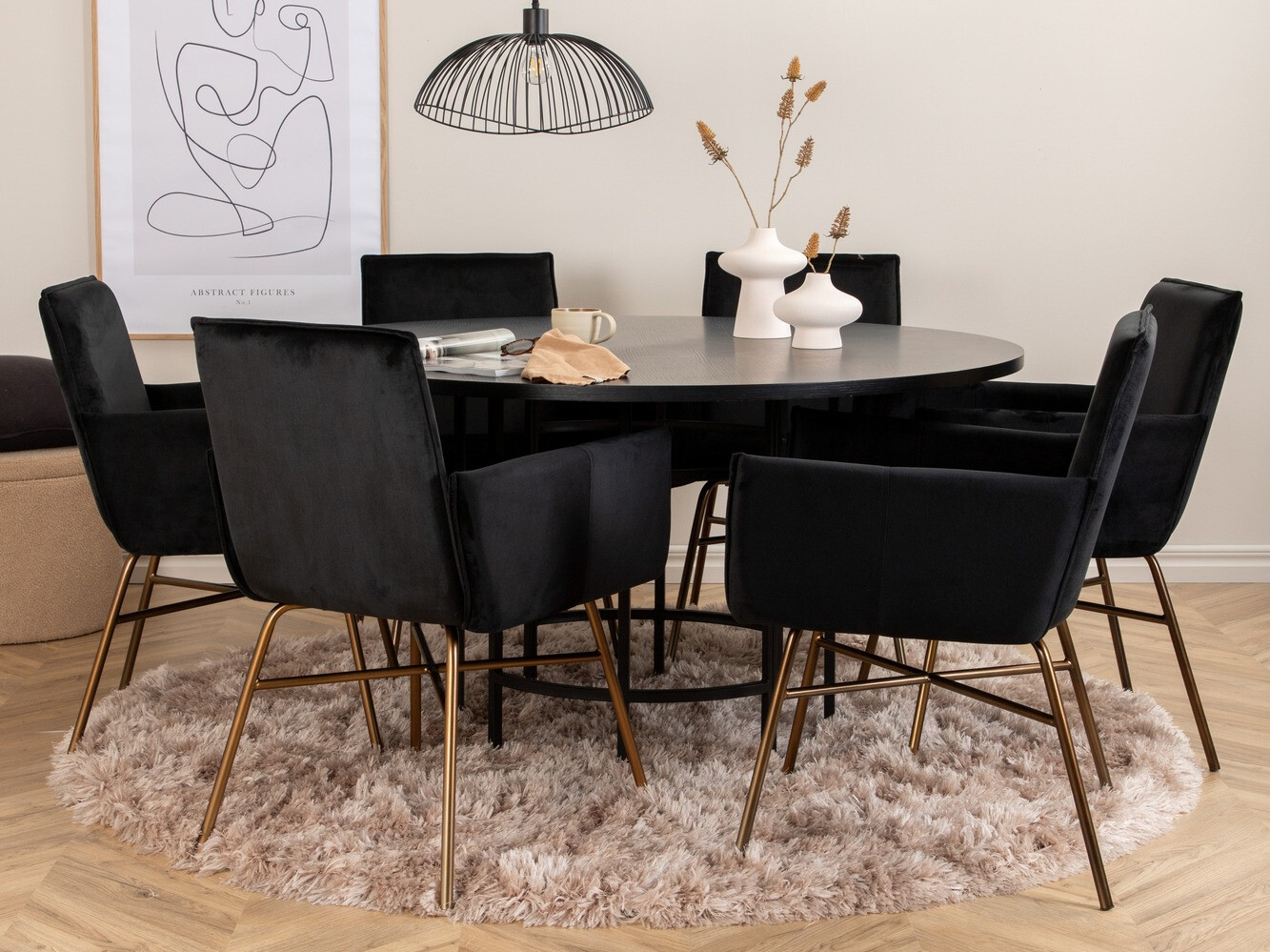 Маса и столове за трапезария Dallas 2391 (Черен + Месинг)