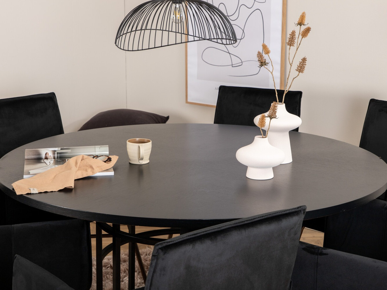 Маса и столове за трапезария Dallas 2391 (Черен + Месинг)