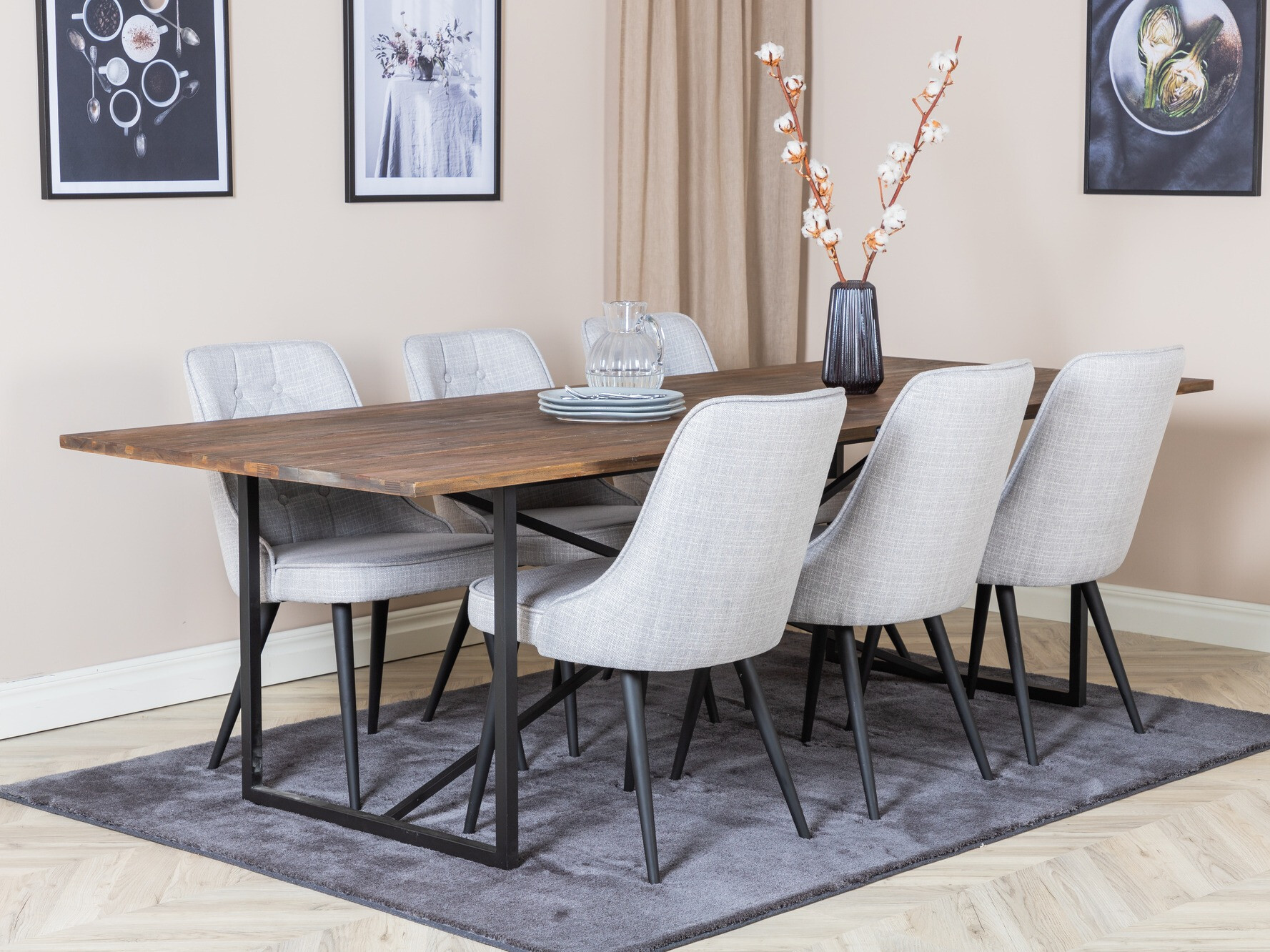 Маса и столове за трапезария Dallas 1865 (Черен + Светло сив)