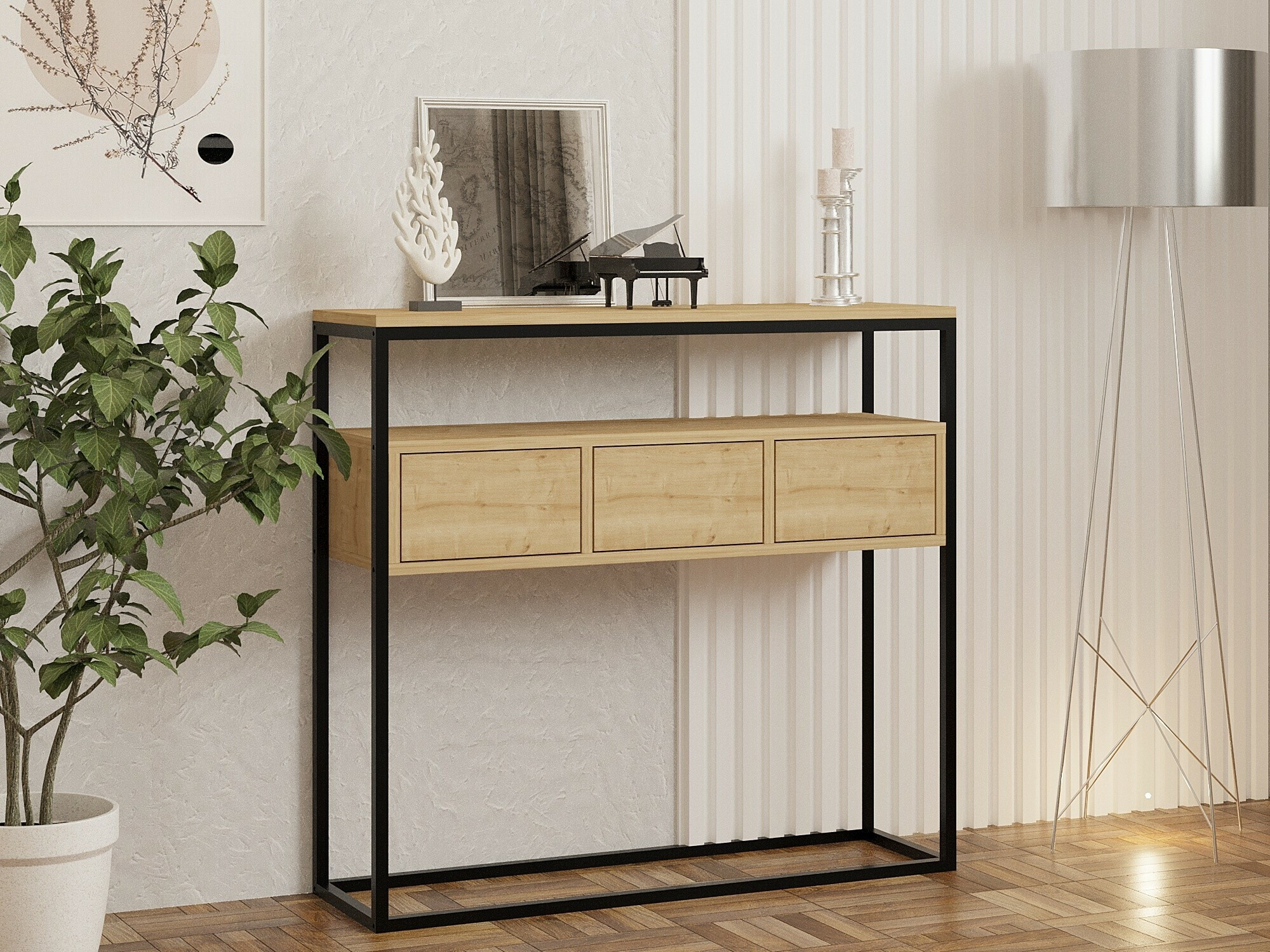 Конзолна маса Kailua 636 (Светлокафяво + Черен)