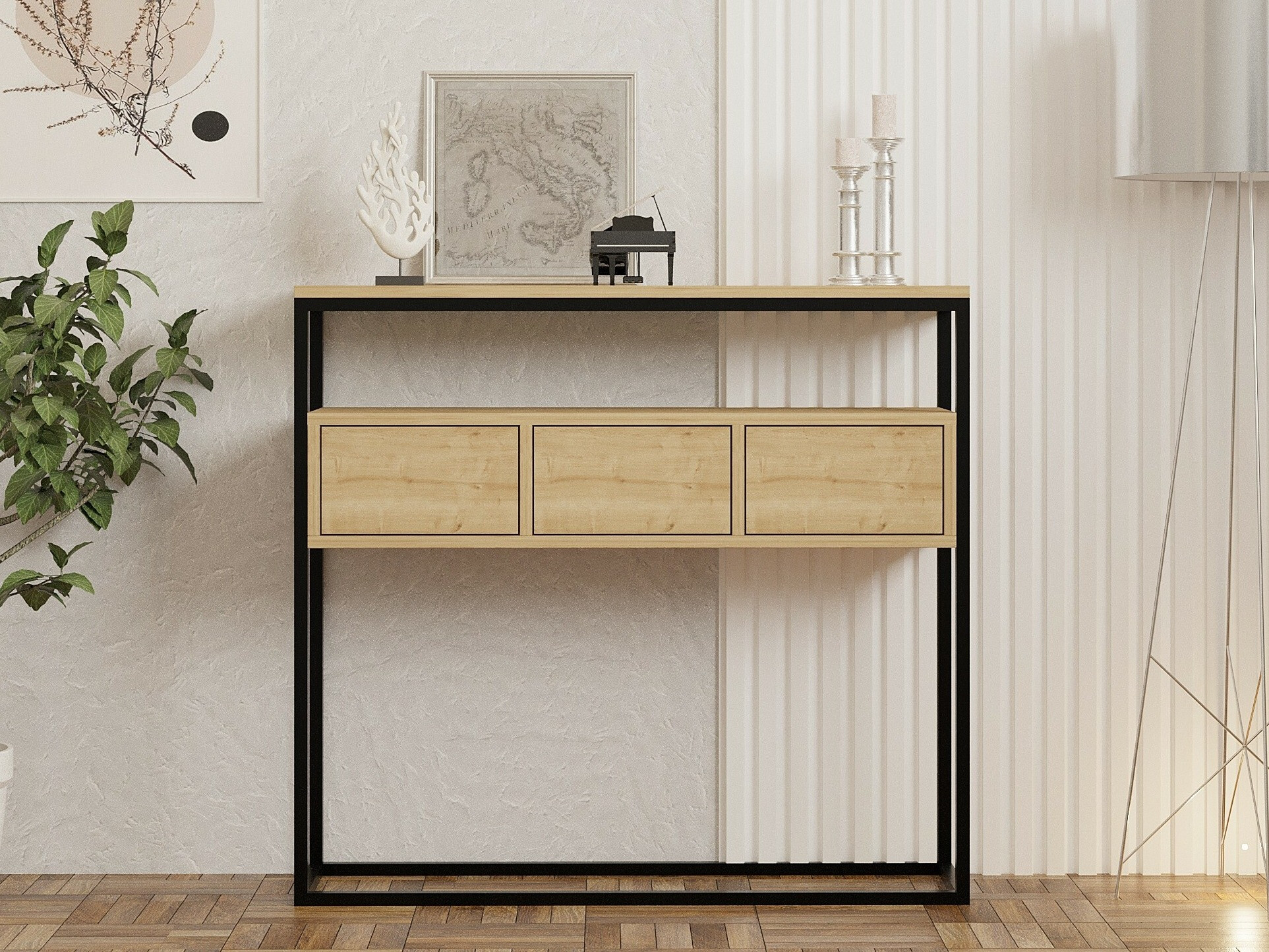 Конзолна маса Kailua 636 (Светлокафяво + Черен)