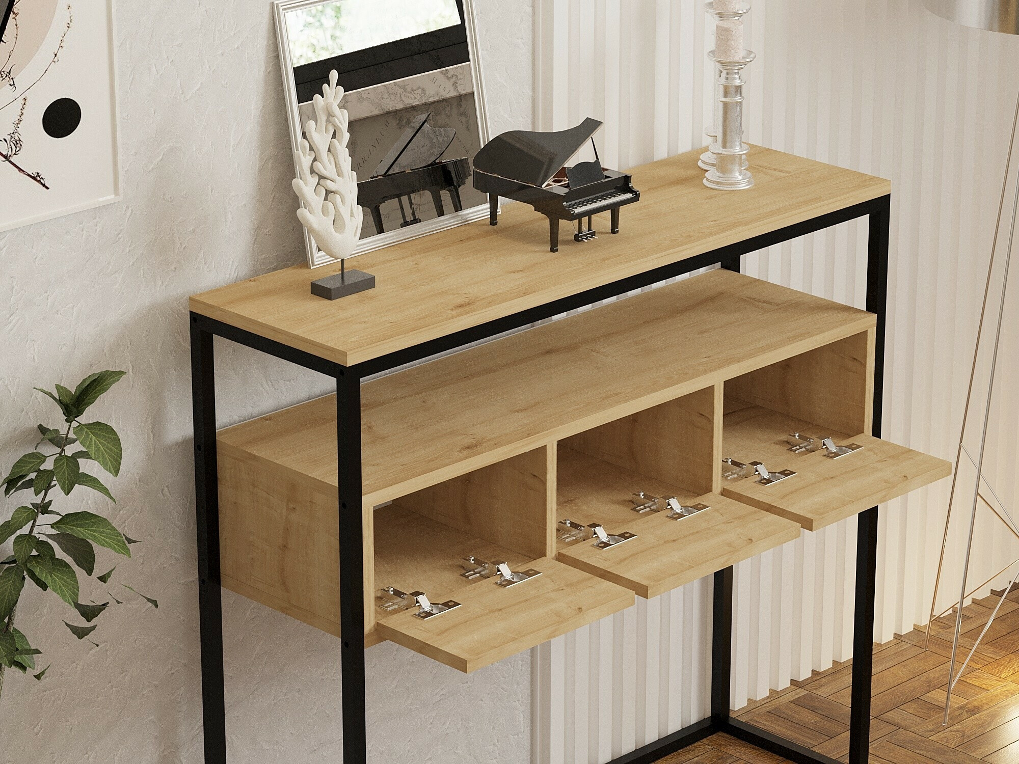 Конзолна маса Kailua 636 (Светлокафяво + Черен)