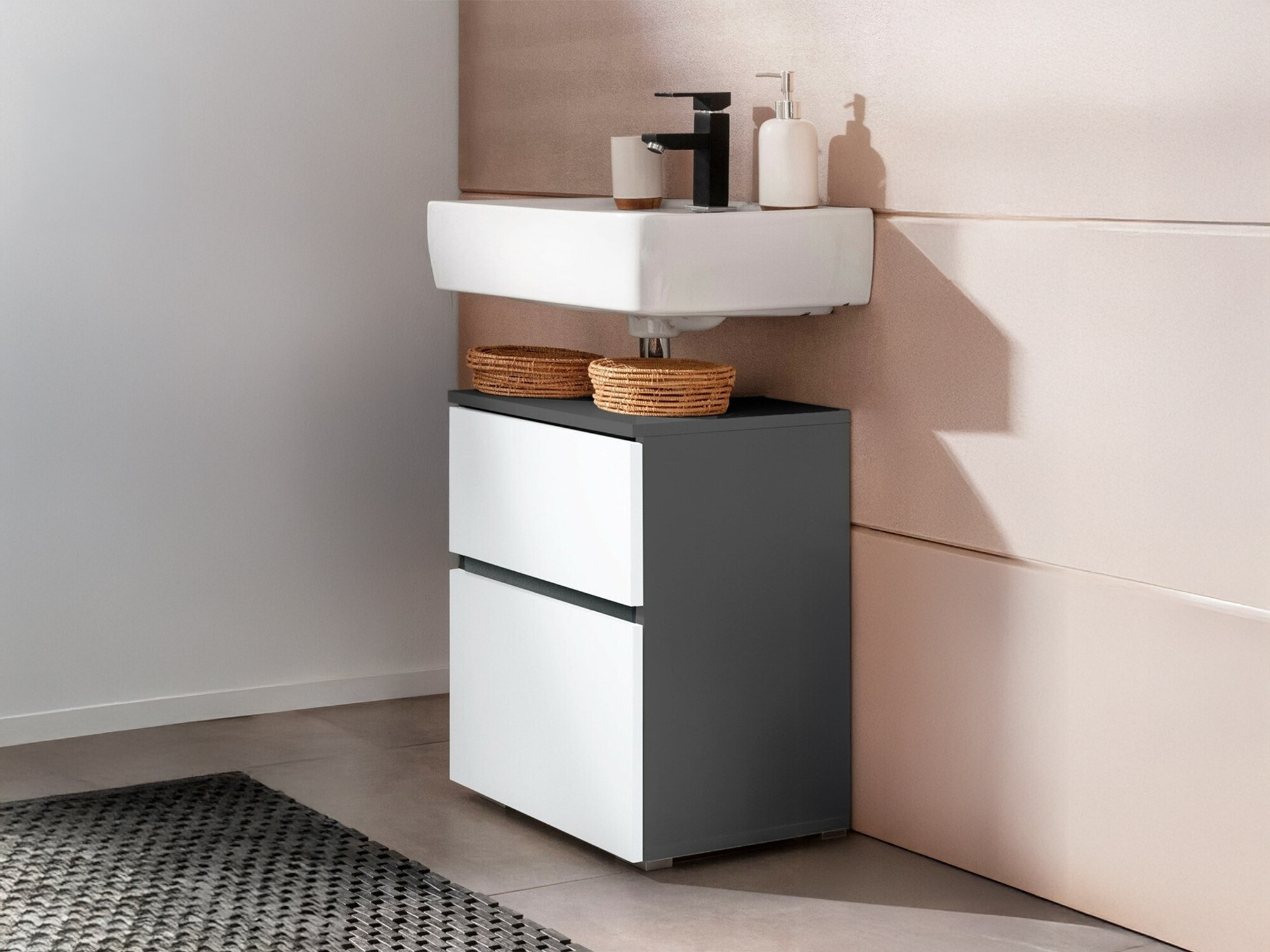 Стоящ шкаф за баня за мивка Soncamu 103 (Бял + Антрацит)