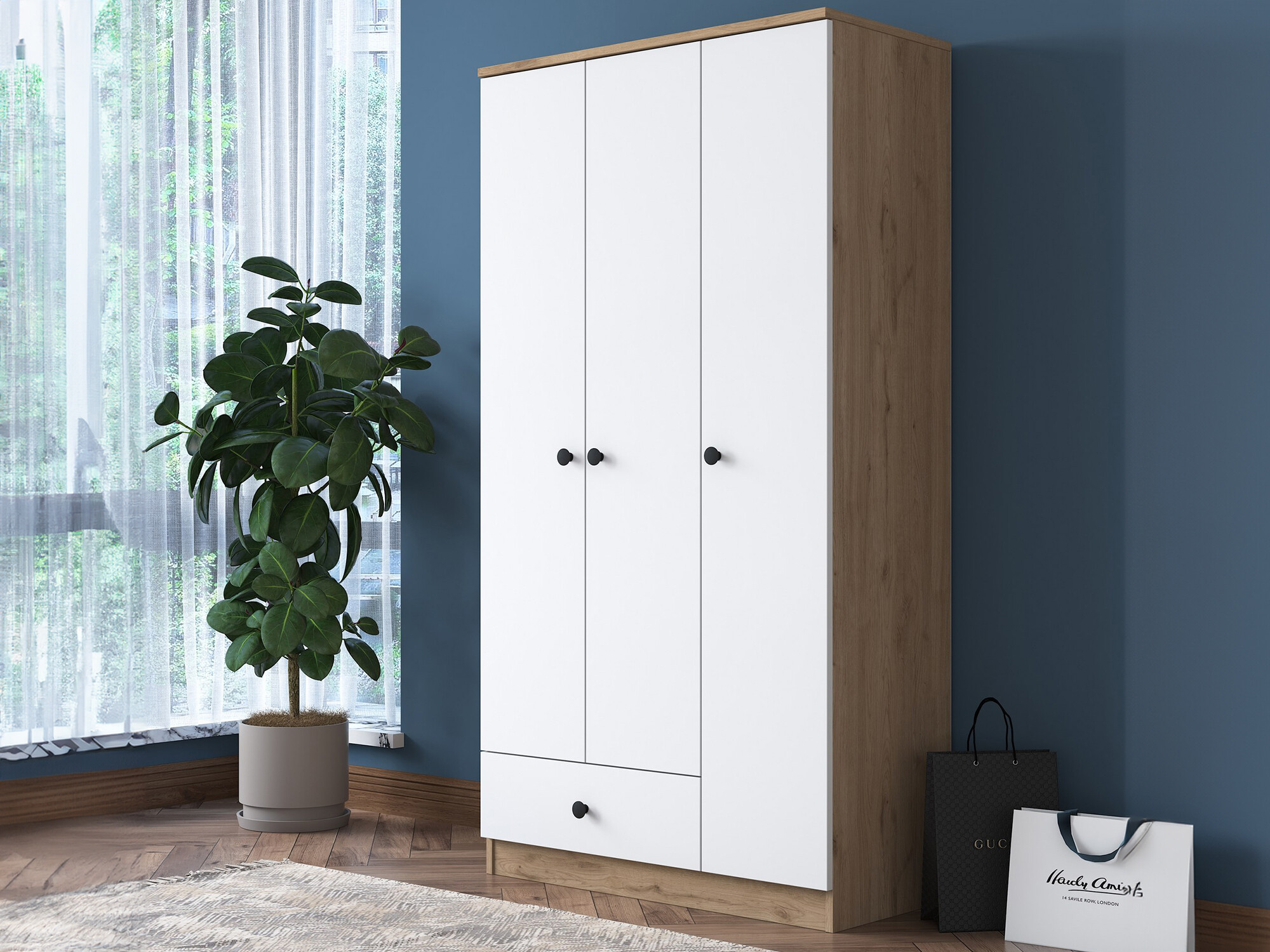 Гардероб Kailua 661 (Бял + Орех)