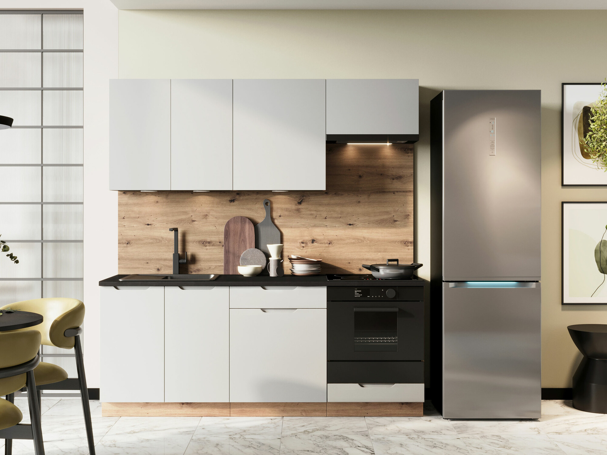 Комплект за кухня Trenton 180 (Светло сив + Artisan дъб)