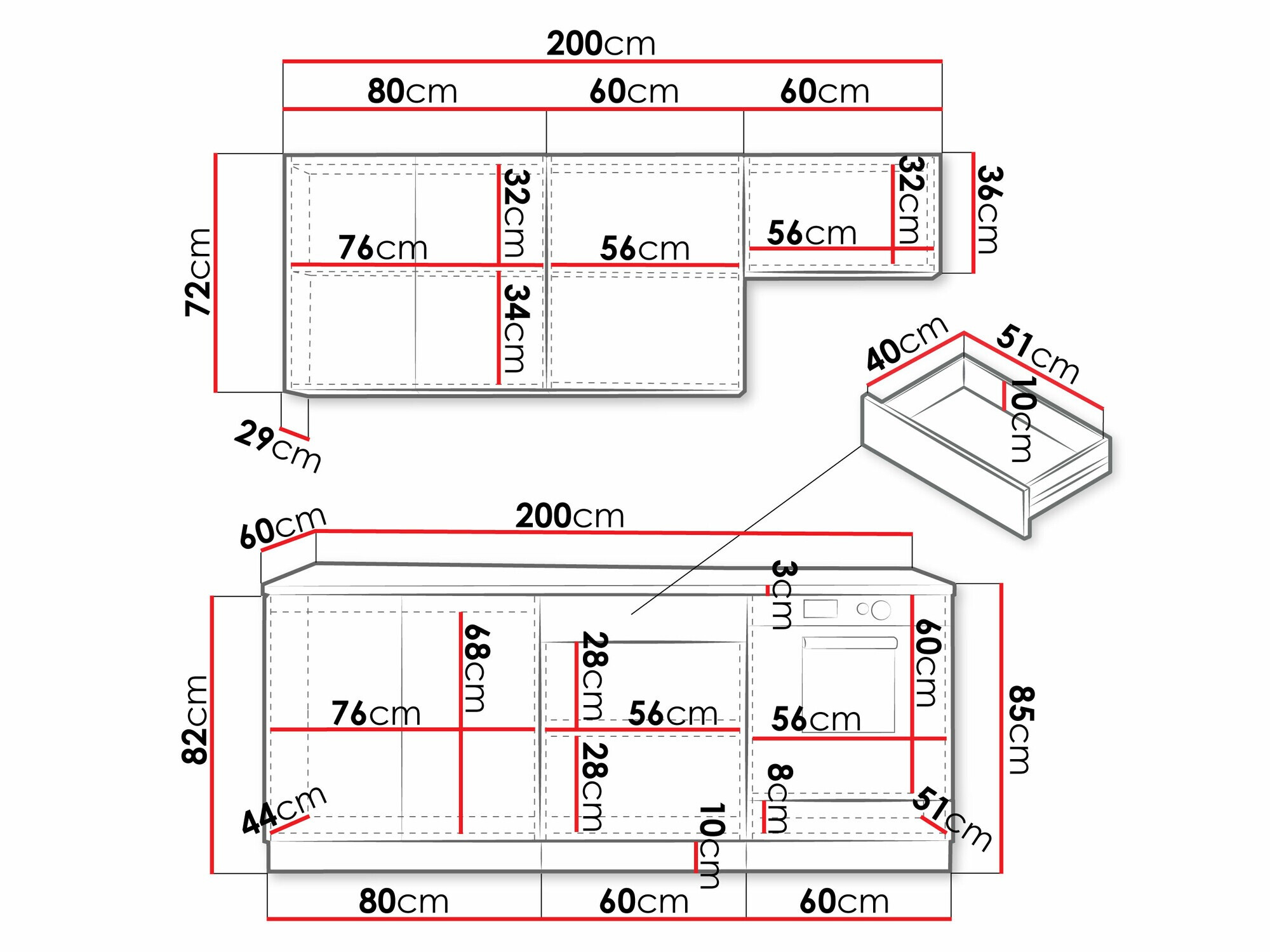 Комплект за кухня Trenton 180 (Светло сив + Artisan дъб)