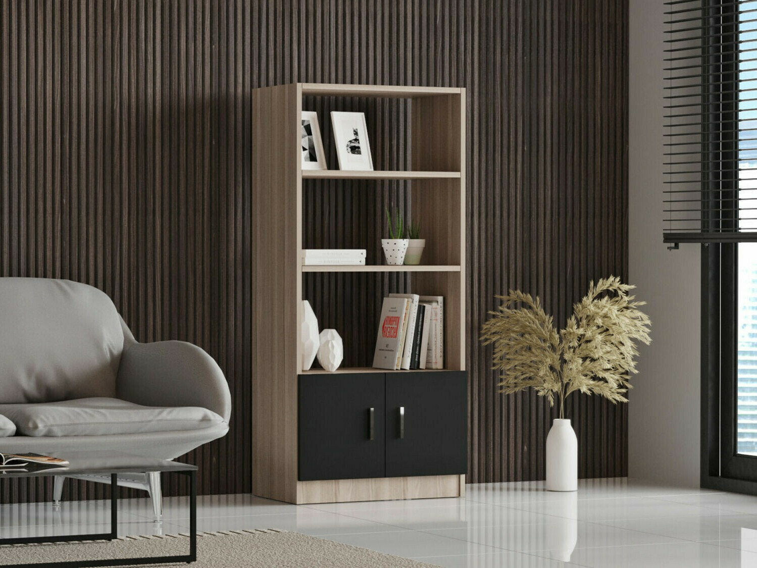 Етажерка Kailua 2256 (Черен + Дъб)