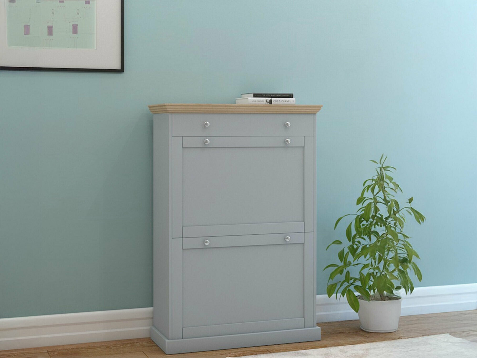 Шкаф за обувки Lirveri 105 (Сив + Светъл дъб)