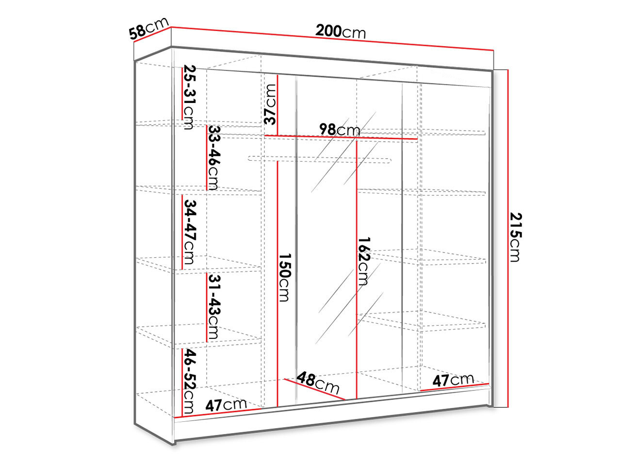 Гардероб Closico 158 (Черен + Бял)