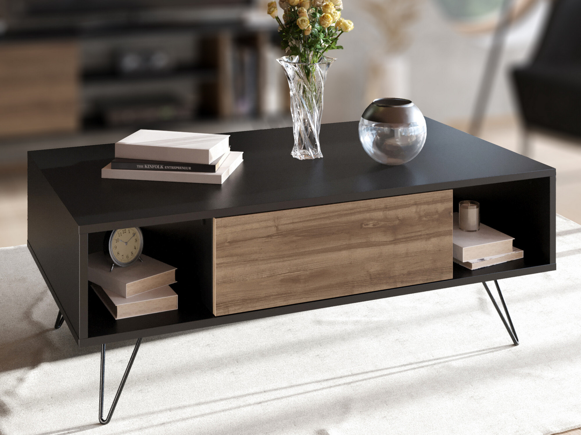 Масичка за кафе Kailua 1211 (Черен + Орех)