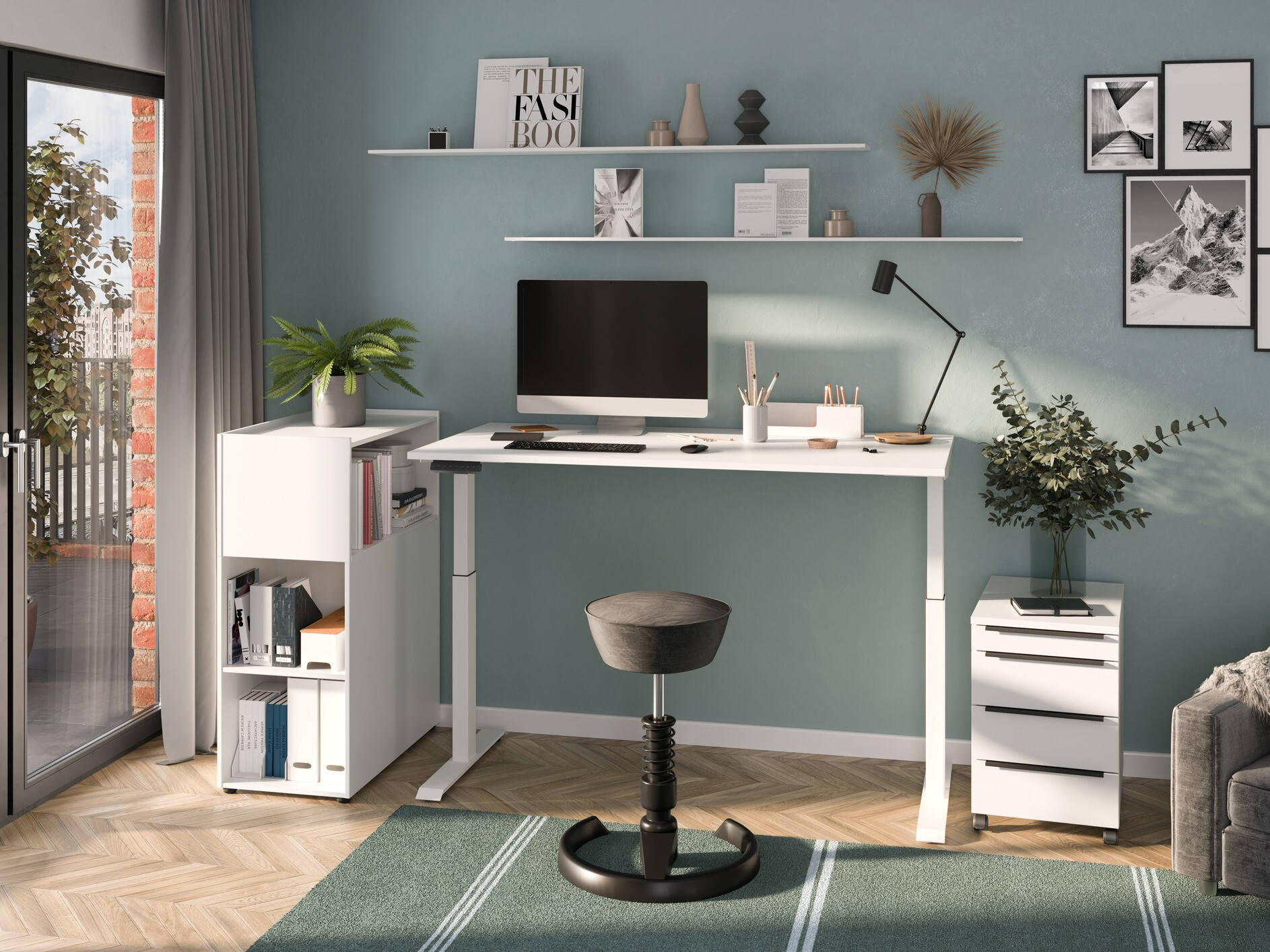 Офис бюро с регулируема височина Feltoru 113 (Бял)