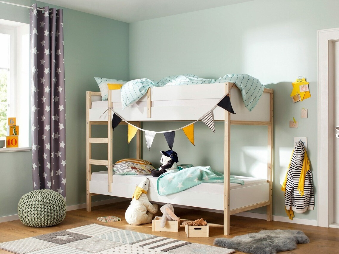 Двуетажно легло Fenmele 100 (Бял + Ярък дърво)