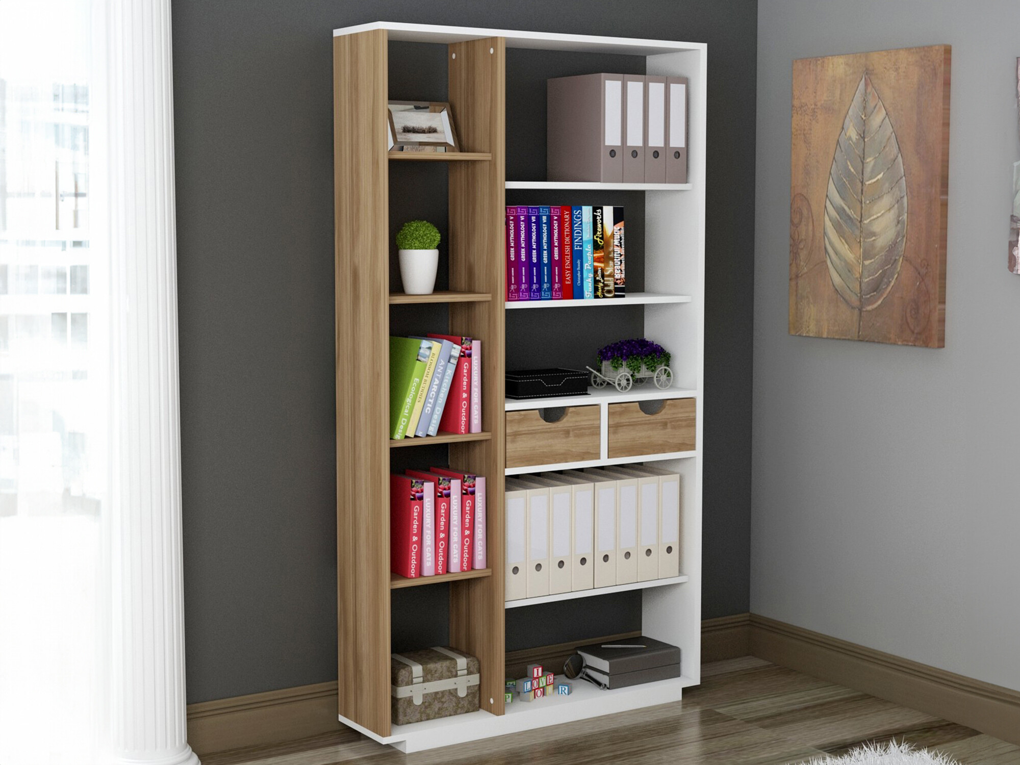 Етажерка Kailua 1096 (Бял + Орех)