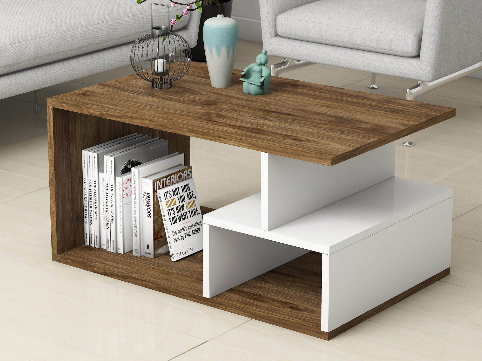 Масичка за кафе Kailua 1104 (Бял + Орех)