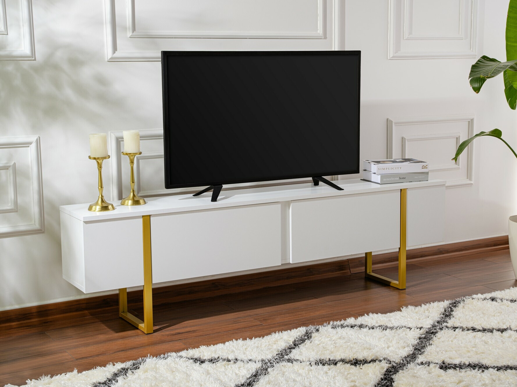 ТВ шкаф Novato 105 (Бял + Златно)