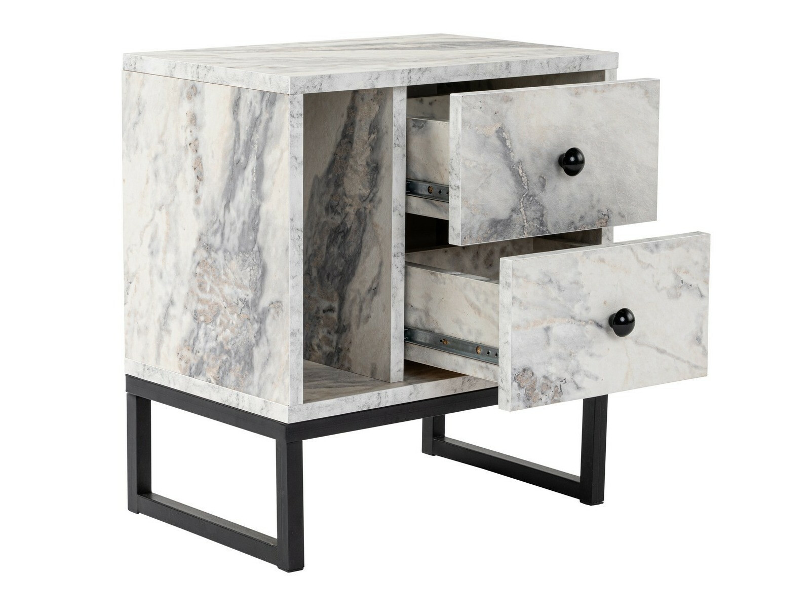 Нощно шкафче Novato 109 (Бял мрамор + Черен)