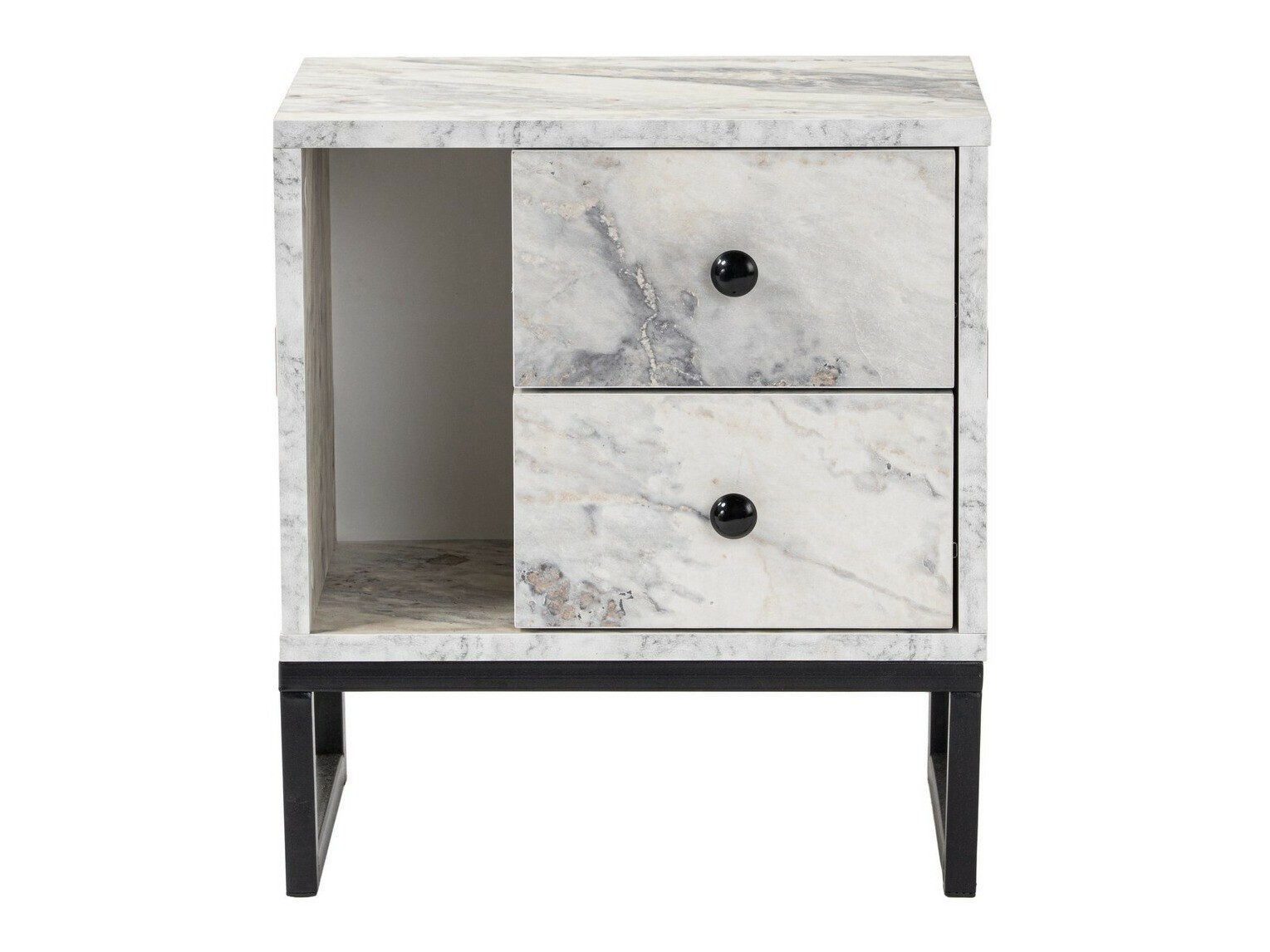 Нощно шкафче Novato 109 (Бял мрамор + Черен)