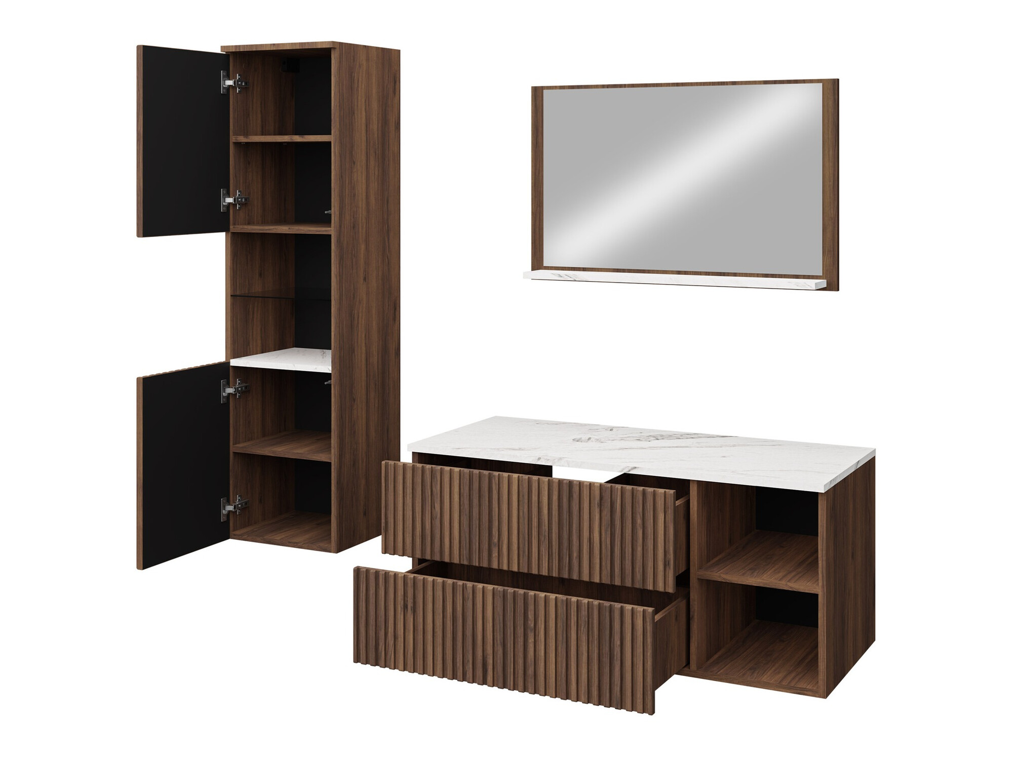 Комплект за баня Nauta I (Орех + Бял мрамор)