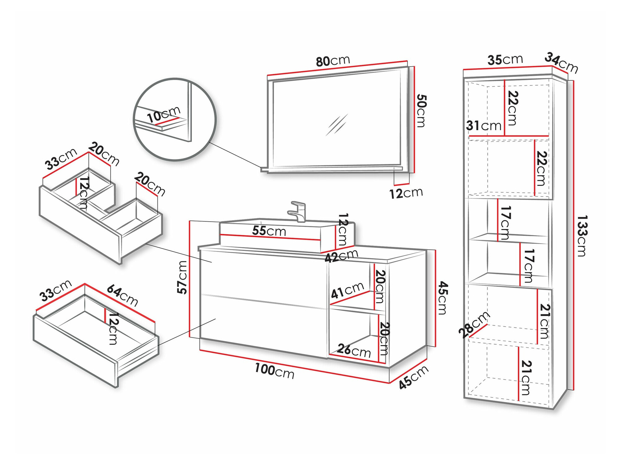 Комплект за баня Ophruvi 104 (Орех + Бял мрамор)