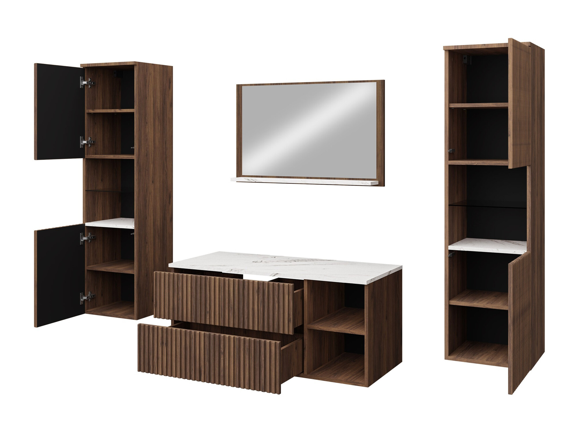 Комплект за баня Ophruvi 105 (Орех + Бял мрамор)