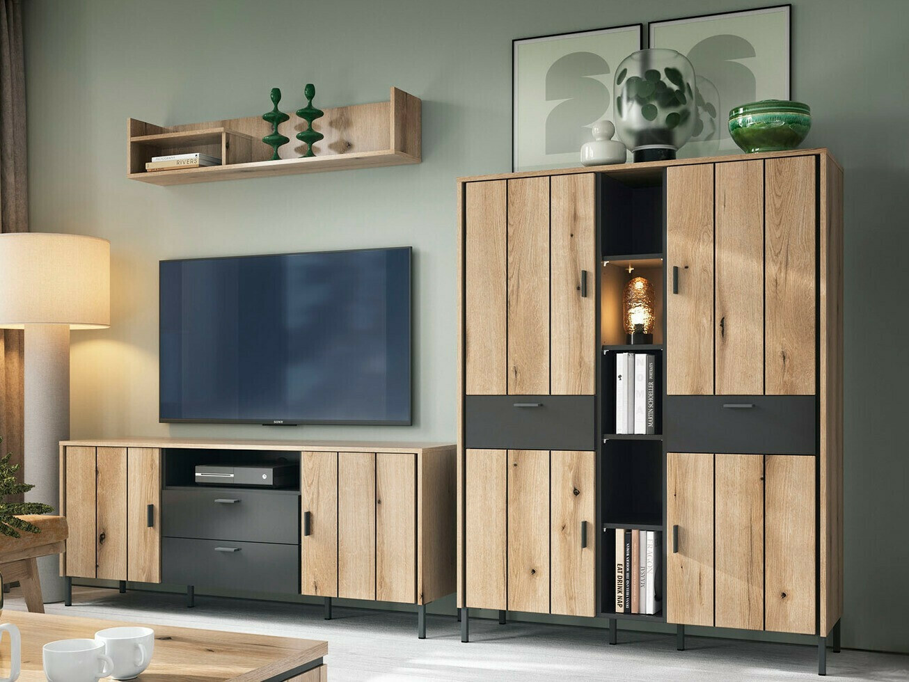 ТВ шкаф Morelmi 100 (Антрацит + Дъб)