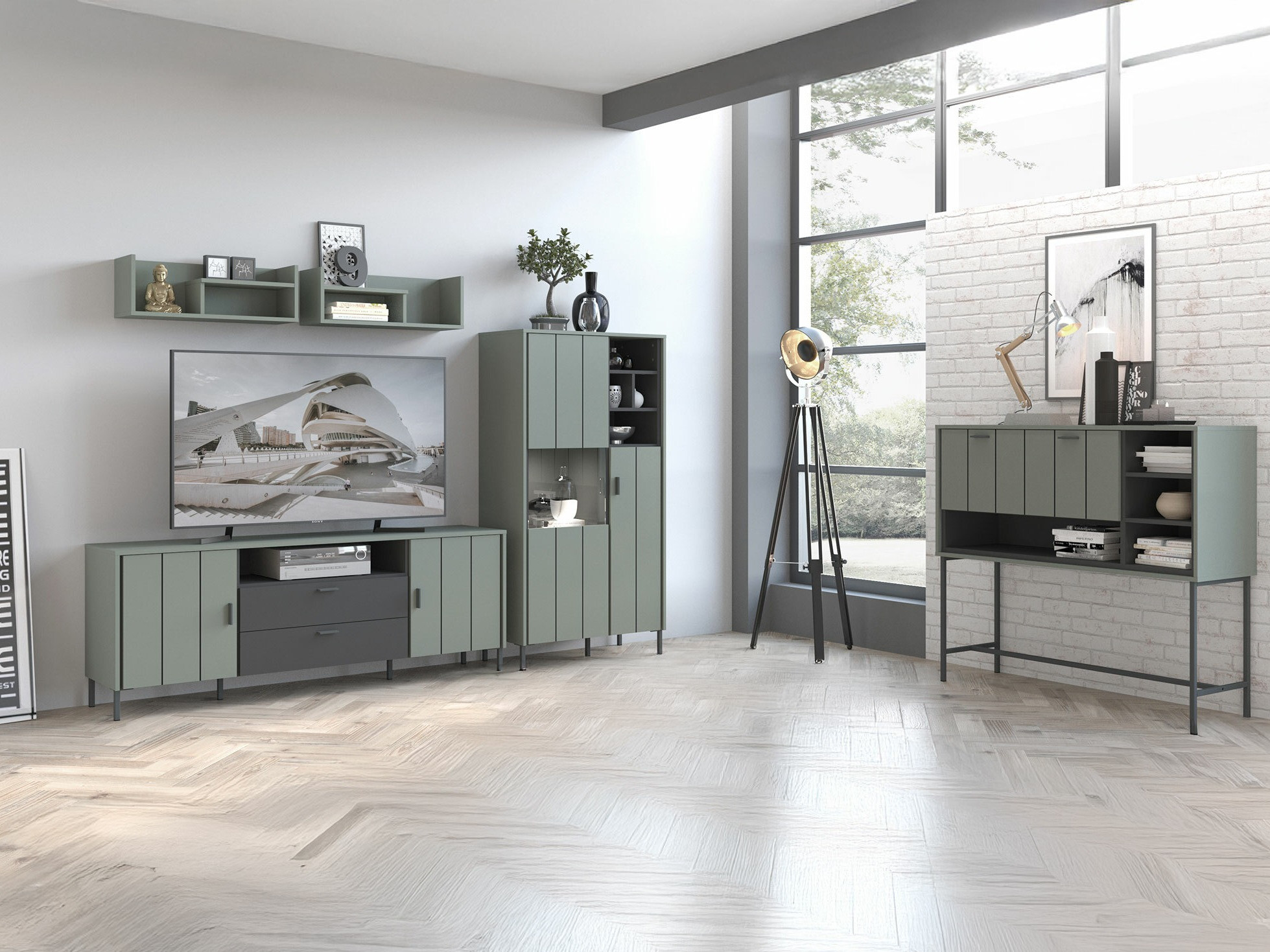 ТВ шкаф Morelmi 100 (Зелен + Антрацит)