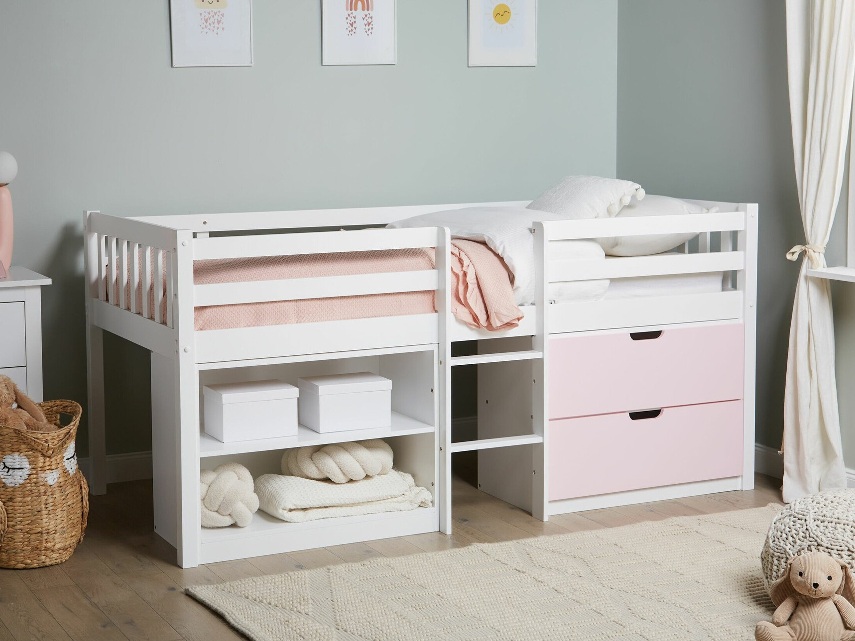 Високо легло Berwyn 2199 (Бял + Роза)