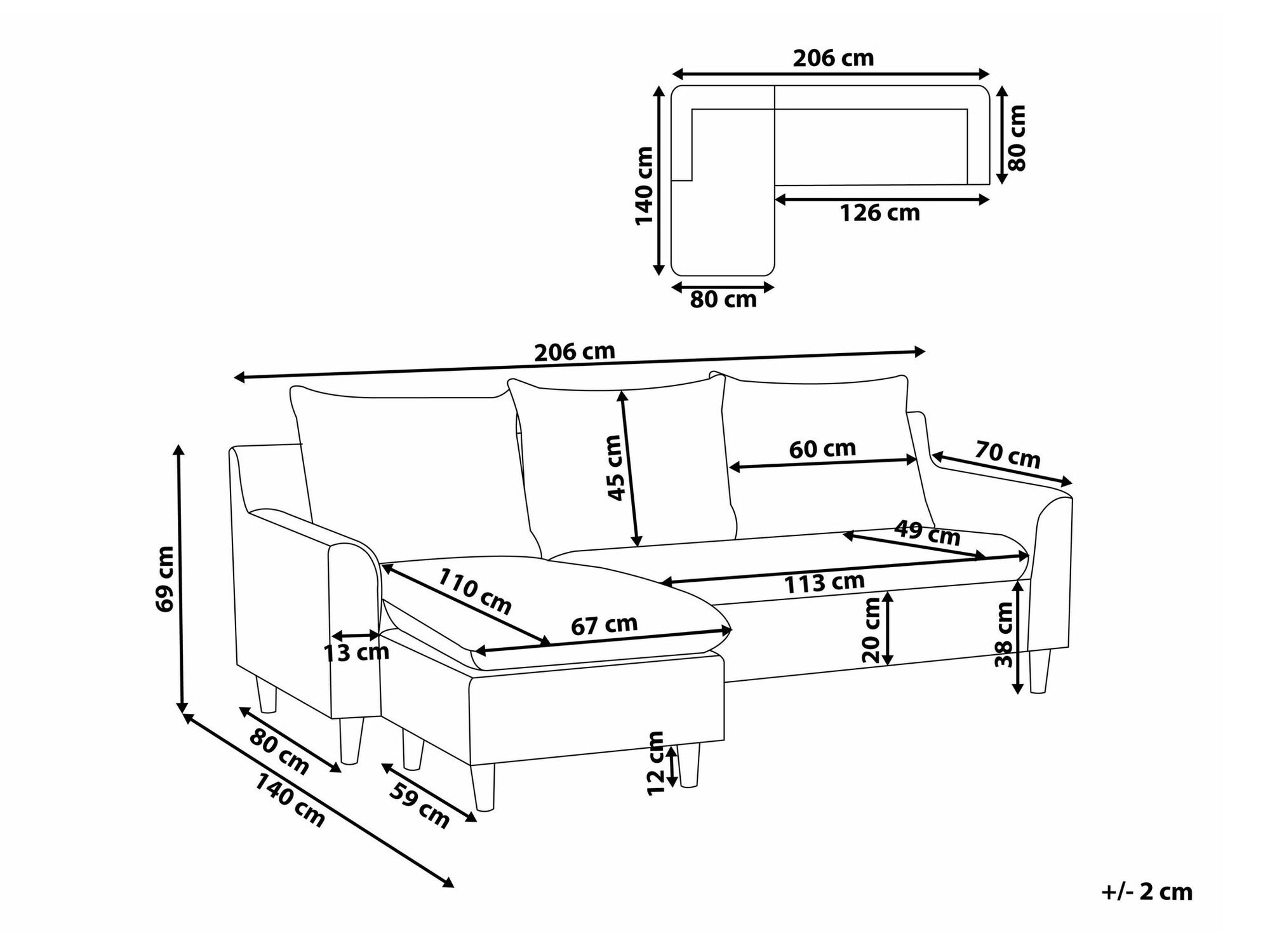 Ъглов диван Berwyn 1395 (Светло сив)