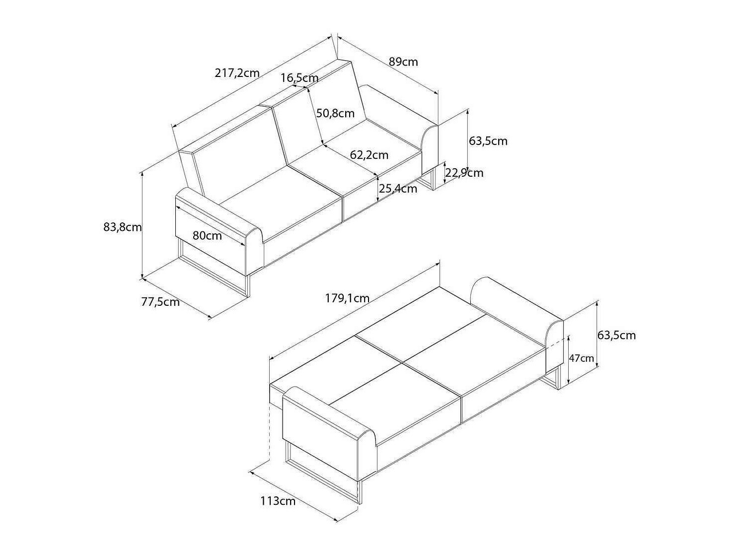 Разтегателен диван CosmoLiving by Cosmopolitan 125 (Черен)
