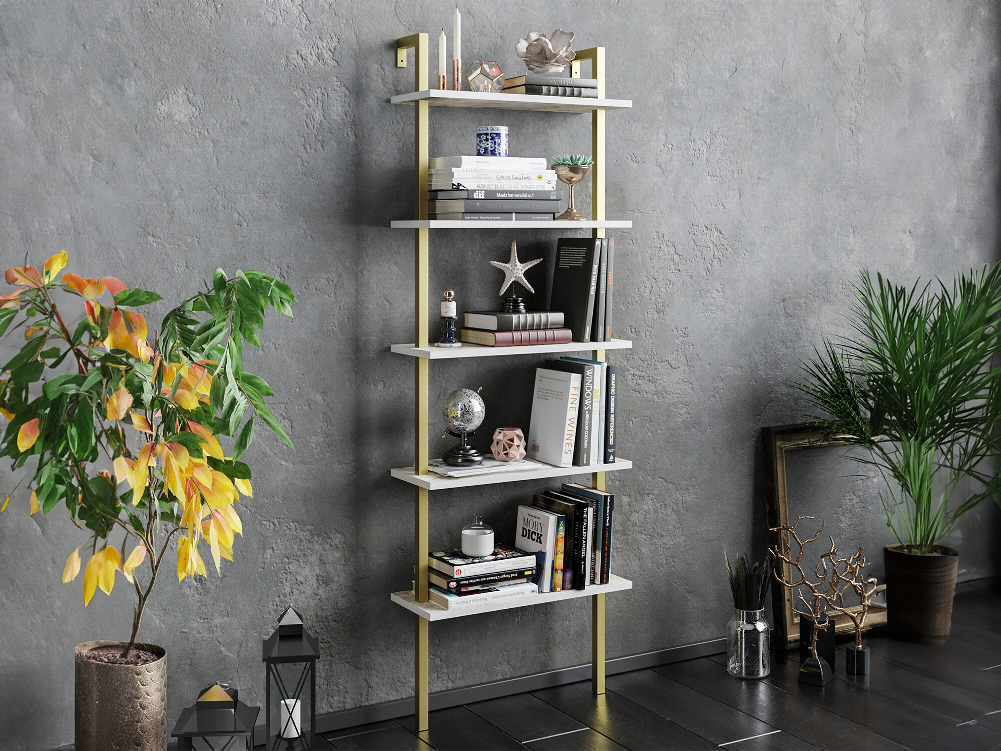 Етажерка Kailua 1027 (Бял + Златно)