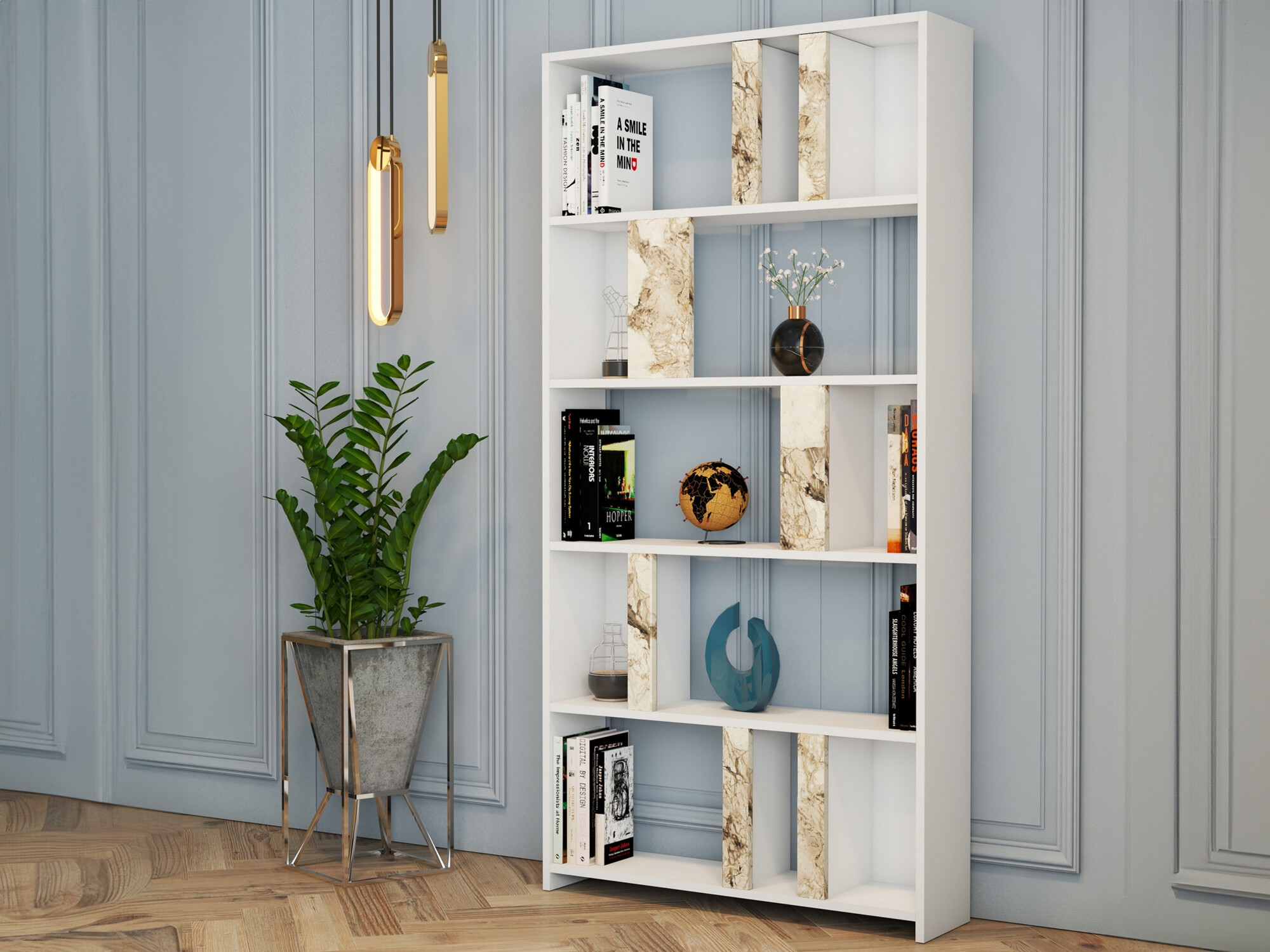 Етажерка Kailua 1069 (Бял + Бял мрамор)