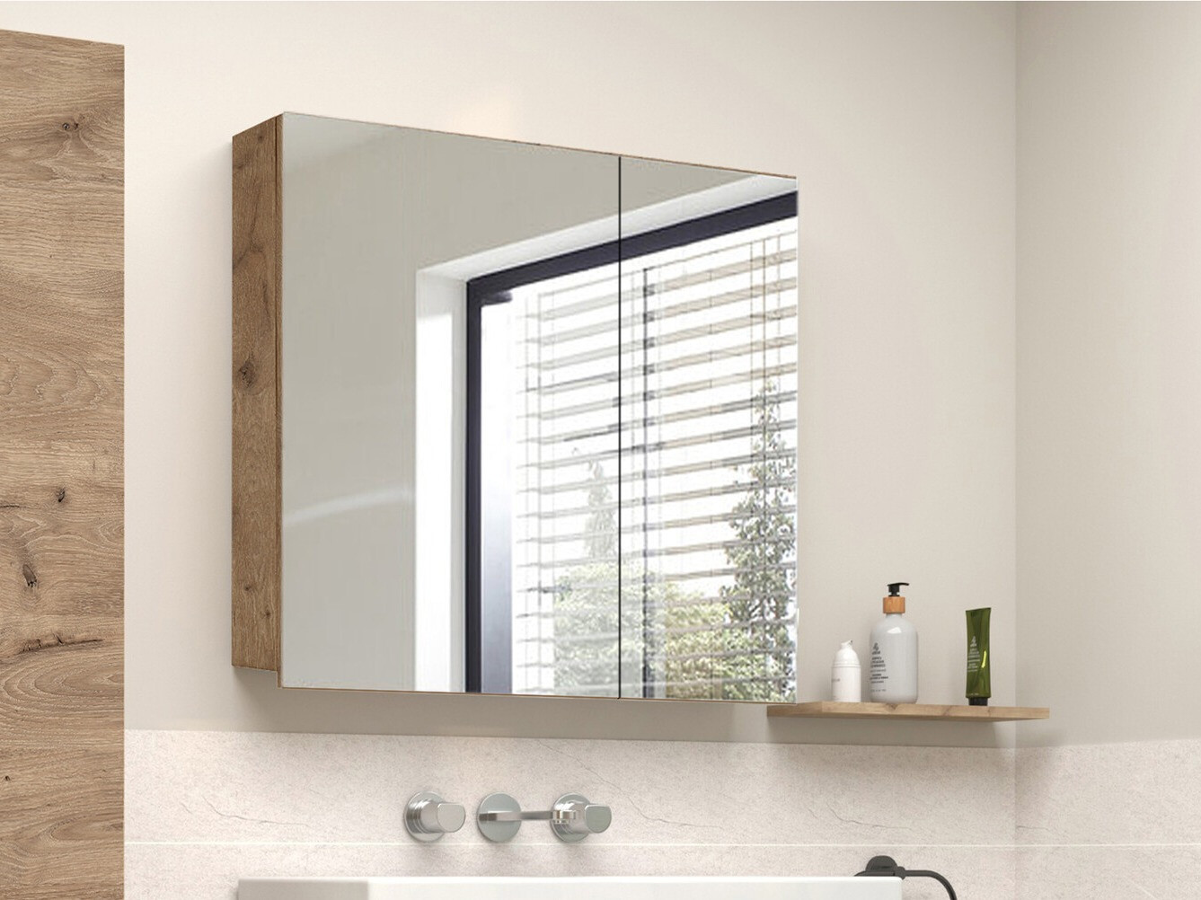 Шкаф за баня с огледало Soncamu 104 (Дъб)